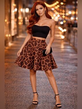 Dolce & Gabbana Animal Print Pleated Full  Skirt Size 38 US 8 Brown Designer